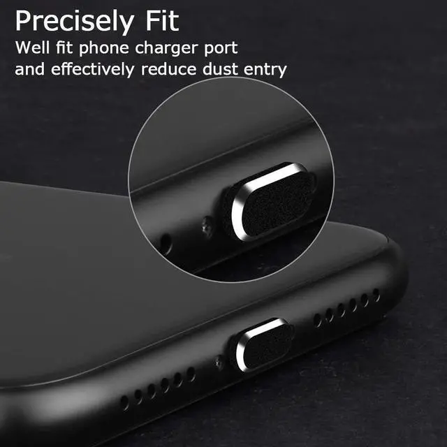 Alt view image 4 of 7 - Metal Anti Dust Plug Compatible with iPhone 14 13 12 11 X XS XR 8 7 SE Mini Plus Pro Max iPad AirPods, 2 Pack Lightning Charging Port Cover Protectors with Plug Holder and Storage Box (Black)