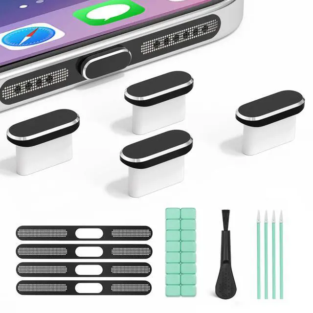 Main image of USB C Dust Plug & Speaker Dust Mesh, Joremx 4 Pack Type C Charging Port Covers for iPhone 17/17 Pro/16/16 Plus/16 Pro/16 Pro Max/15/15 Pro Max, Anti-Dust Phone Accessories (Black)