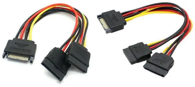 Main image of 2Pcs 8 Inches SATA Power Extension Cable - 15 Pin Male to 2X 15P Female Y Splitter Adapter for Hard Drive and SSD
