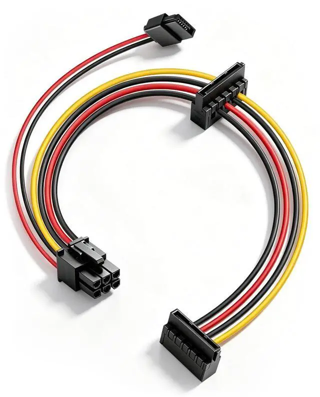 Main image of 18AWG 6 Pin to SATA Power Cable,5V/3A SATA Power Y Splitter,ATX 6 Pin to Dual SATA 15 Pin Female with Slimline Optical Drive Port, Upgrade Cable for SSD HDD DVD Drive.(50CM)