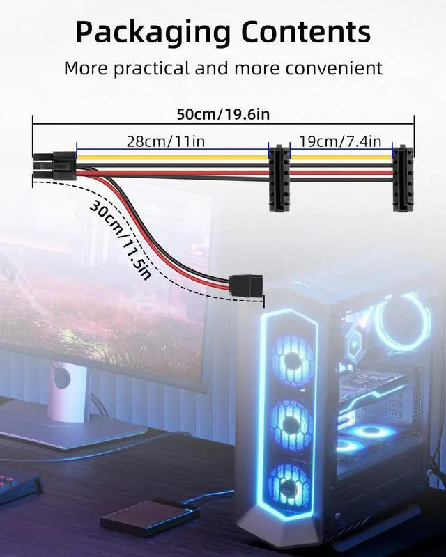 Alt view image 7 of 7 - 18AWG 6 Pin to SATA Power Cable,5V/3A SATA Power Y Splitter,ATX 6 Pin to Dual SATA 15 Pin Female with Slimline Optical Drive Port, Upgrade Cable for SSD HDD DVD Drive.(50CM)