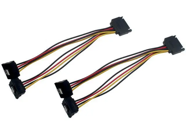 Main image of 20 CM 15 Pin Male to Dual Female SATA Down Angle Connectors Power Cable for Hard Disk, Optical Drive and HDD (2 PCS)