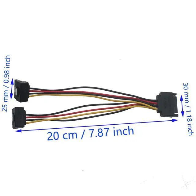 Alt view image 2 of 4 - 20 CM 15 Pin Male to Dual Female SATA Down Angle Connectors Power Cable for Hard Disk, Optical Drive and HDD (2 PCS)