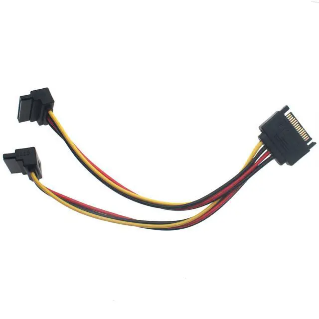 Alt view image 4 of 4 - 20 CM 15 Pin Male to Dual Female SATA Down Angle Connectors Power Cable for Hard Disk, Optical Drive and HDD (2 PCS)