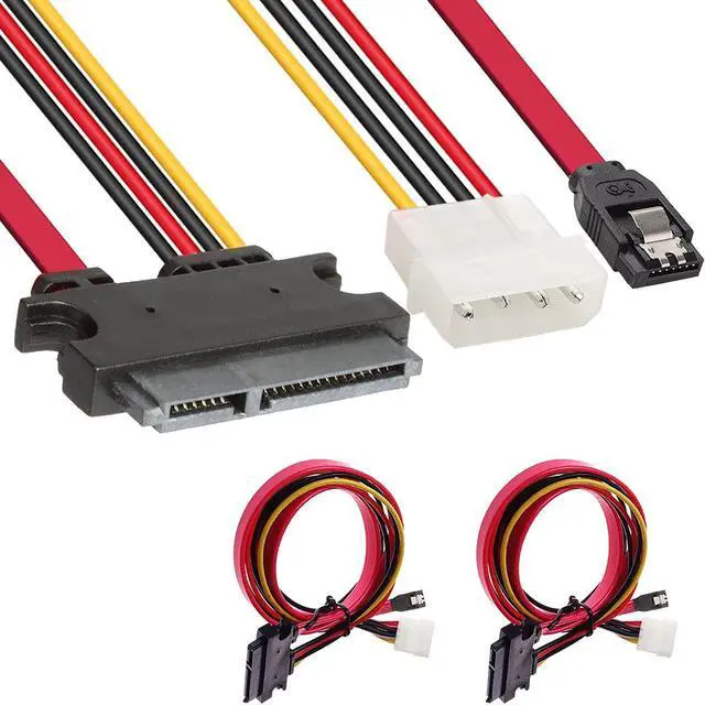 Main image of 2 Pack SATA Data & Power Combo Cable, 4 Pin IDE LP4 Power + 22 Pin SATA to 7Pin Data Cable for SSD HDD Hard Drive, 30cm/12-inch