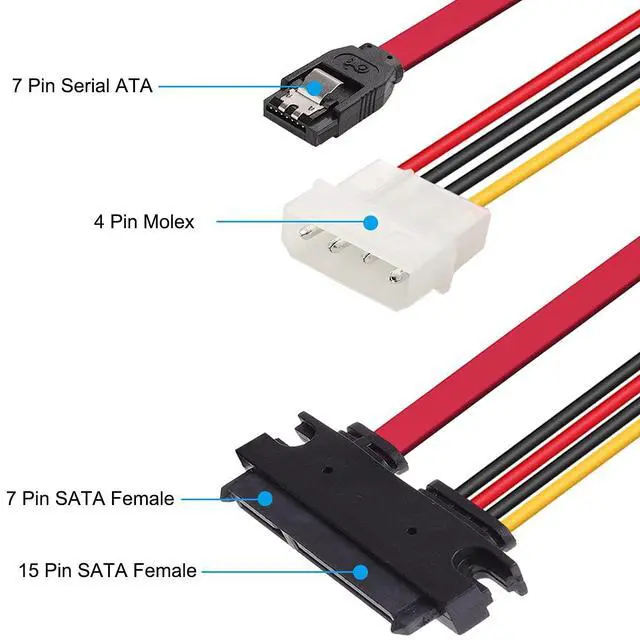 Alt view image 2 of 6 - 2 Pack SATA Data & Power Combo Cable, 4 Pin IDE LP4 Power + 22 Pin SATA to 7Pin Data Cable for SSD HDD Hard Drive, 30cm/12-inch
