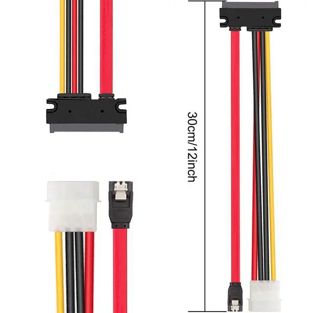 Alt view image 6 of 6 - 2 Pack SATA Data & Power Combo Cable, 4 Pin IDE LP4 Power + 22 Pin SATA to 7Pin Data Cable for SSD HDD Hard Drive, 30cm/12-inch