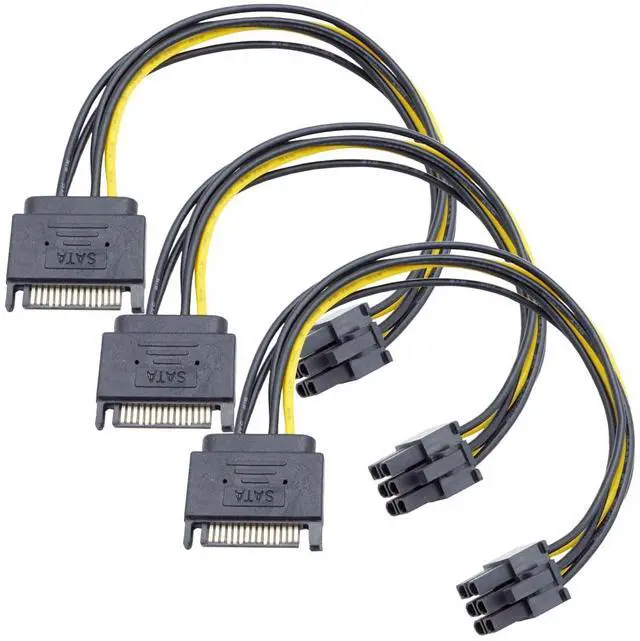 Main image of 6-pin to SATA Power Cable (3-Pack) SATA 15-pin to 6-pin PCI Express (PCIe) Graphics Card Power Adapter (22 cm / 8.66 in)