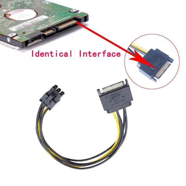 Alt view image 3 of 5 - 6-pin to SATA Power Cable (3-Pack) SATA 15-pin to 6-pin PCI Express (PCIe) Graphics Card Power Adapter (22 cm / 8.66 in)