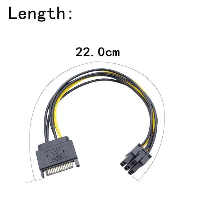 Alt view image 5 of 5 - 6-pin to SATA Power Cable (3-Pack) SATA 15-pin to 6-pin PCI Express (PCIe) Graphics Card Power Adapter (22 cm / 8.66 in)