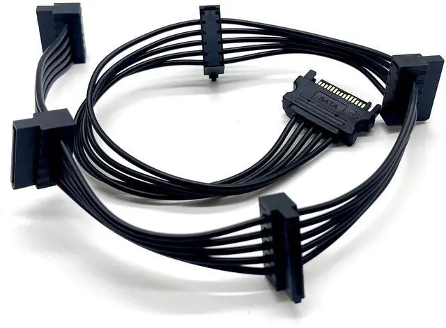 Main image of 15 Pin 1 Male SATA to 5 Female SATA Power Splitter Extension Cable Adapter Cable Powers up to 5 for HDD,SSD, Optical Drives(19.6 inches, Black)
