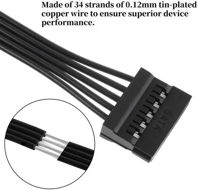 Alt view image 6 of 7 - 15 Pin SATA Power Extension Cable, SATA Male to Female Power Splitter 12.6 Inch SATA-Power Adapter Extension Cable for Home Office, Black