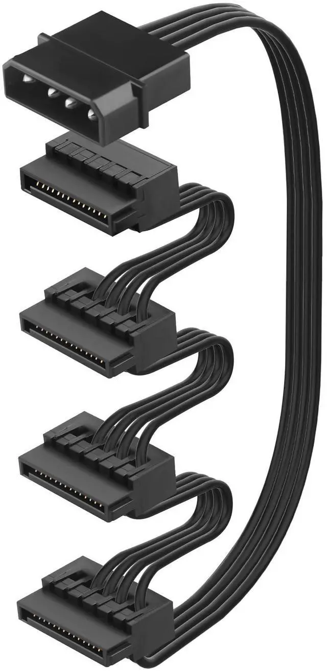 Main image of IDE Molex 4 PIN Male to 4 x SATA 15 PIN Female Expansion Power Cable 20.8in 18AWG Tinned Copper - for PC/NAS/Server Mechanical Hard Drives/SSDs