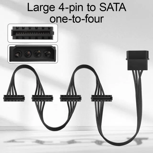 Alt view image 3 of 7 - IDE Molex 4 PIN Male to 4 x SATA 15 PIN Female Expansion Power Cable 20.8in 18AWG Tinned Copper - for PC/NAS/Server Mechanical Hard Drives/SSDs