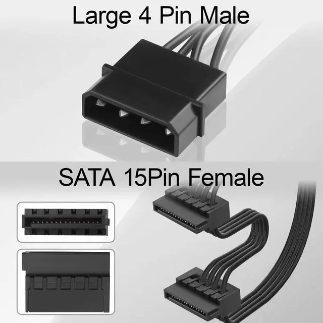Alt view image 6 of 7 - IDE Molex 4 PIN Male to 4 x SATA 15 PIN Female Expansion Power Cable 20.8in 18AWG Tinned Copper - for PC/NAS/Server Mechanical Hard Drives/SSDs