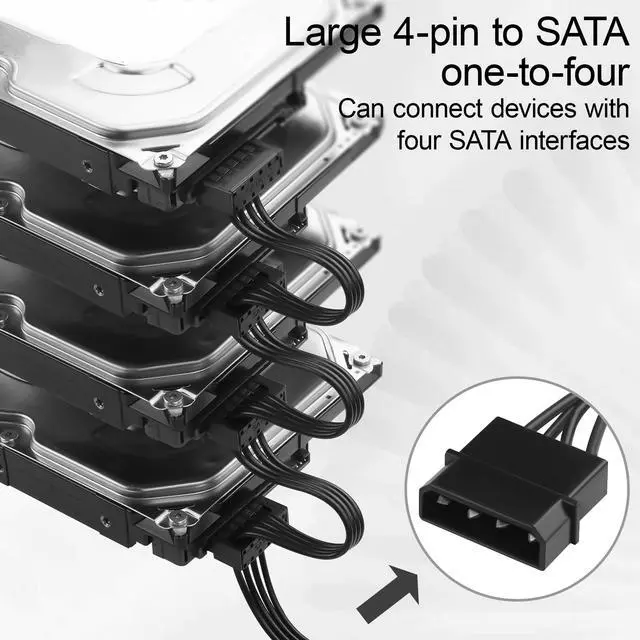 Alt view image 5 of 7 - IDE Molex 4 PIN Male to 4 x SATA 15 PIN Female Expansion Power Cable 20.8in 18AWG Tinned Copper - for PC/NAS/Server Mechanical Hard Drives/SSDs
