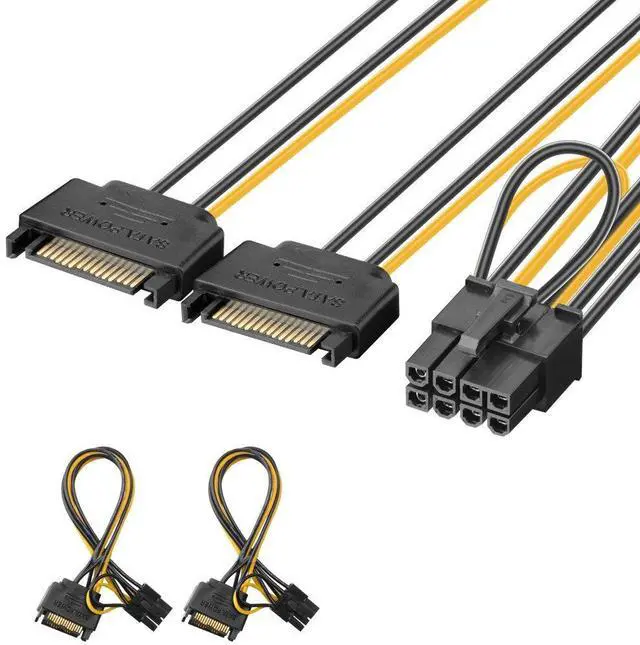 Main image of 8 Pin to SATA Power Cable, (2 Pack) 2X SATA to 8 Pin PCI Express (PCIe) Graphic Video Card Power Cable Adapter, 8 inch