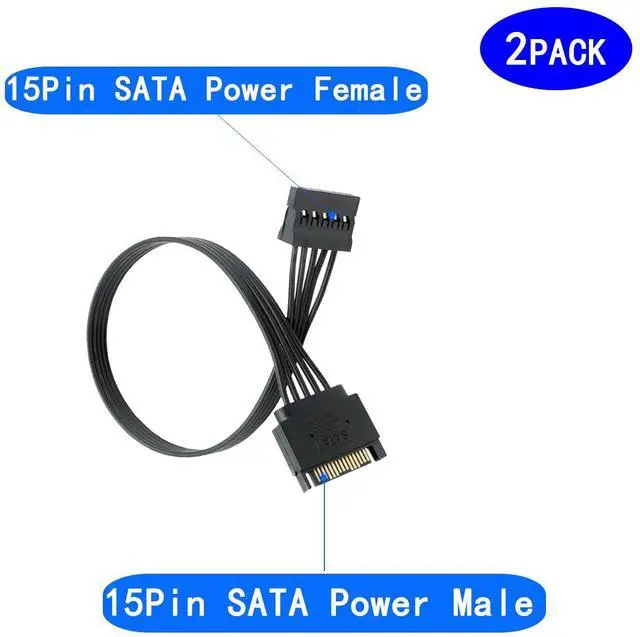 Alt view image 2 of 3 - 15-pin SATA Power Extension Cable, 22 cm (Approx. 8.66 in), SATA Male-to-Female Cable, SATA Power Extension Cable (3-Pack)