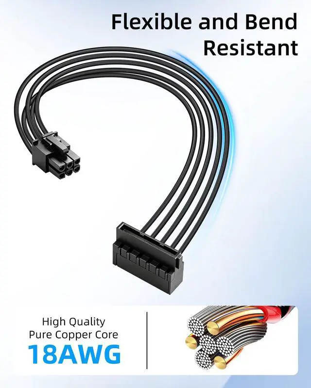Alt view image 2 of 7 - 18AWG MINI 6 Pin to SATA Power Cable,Mini 6 Pin to 15 Pin SATA Hard Drive Power Cable for SSD HDD DVD/CD ROM Drive(40CM)