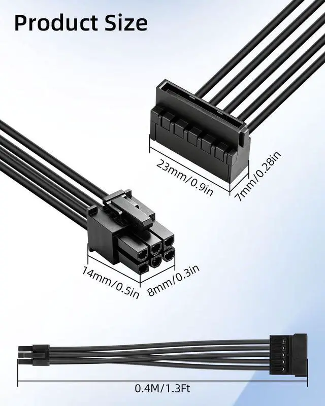 Alt view image 6 of 7 - 18AWG MINI 6 Pin to SATA Power Cable,Mini 6 Pin to 15 Pin SATA Hard Drive Power Cable for SSD HDD DVD/CD ROM Drive(40CM)