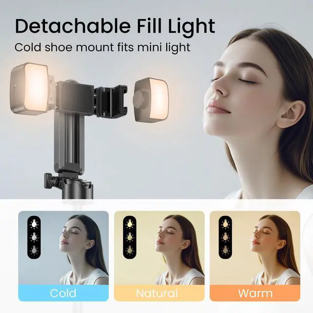 Alt view image 2 of 7 - Selfie Stick Tripod with Fill Light & Bluetooth Remote