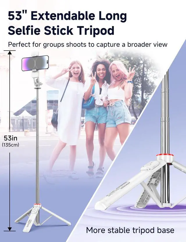 Alt view image 2 of 7 - Selfie Stick Tripod with 2 Light, 3 Light Modes & 6 Brightness Levels Extendable Phone Tripod with Detachable Remote & Phone Holder, Portable Camera Tripod Compatible with iphone16 15 14 13/Android