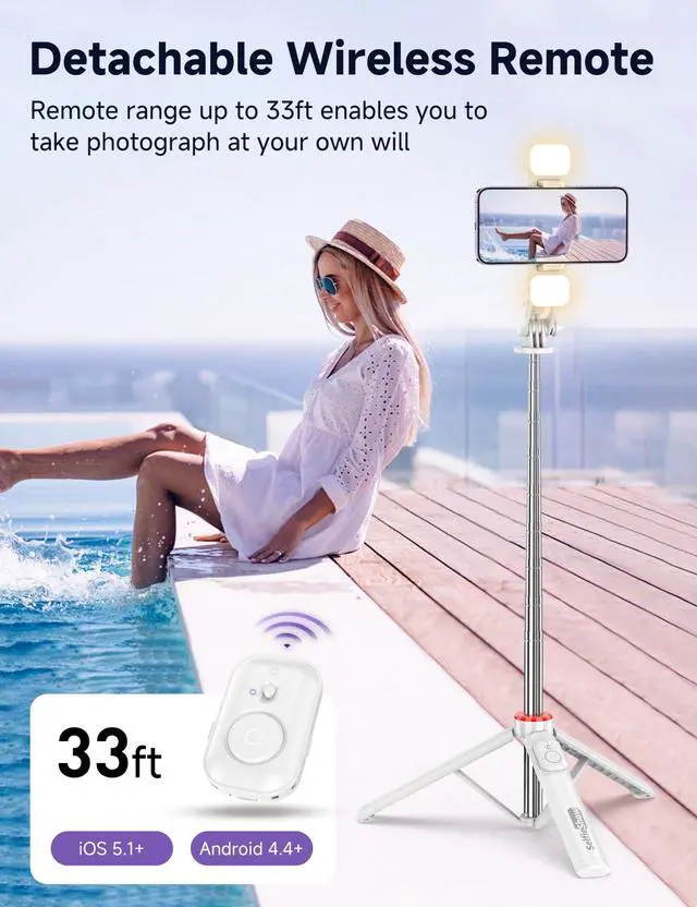 Alt view image 4 of 7 - Selfie Stick Tripod with 2 Light, 3 Light Modes & 6 Brightness Levels Extendable Phone Tripod with Detachable Remote & Phone Holder, Portable Camera Tripod Compatible with iphone16 15 14 13/Android