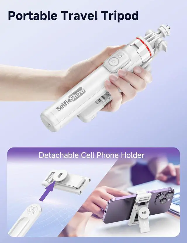 Alt view image 7 of 7 - Selfie Stick Tripod with 2 Light, 3 Light Modes & 6 Brightness Levels Extendable Phone Tripod with Detachable Remote & Phone Holder, Portable Camera Tripod Compatible with iphone16 15 14 13/Android