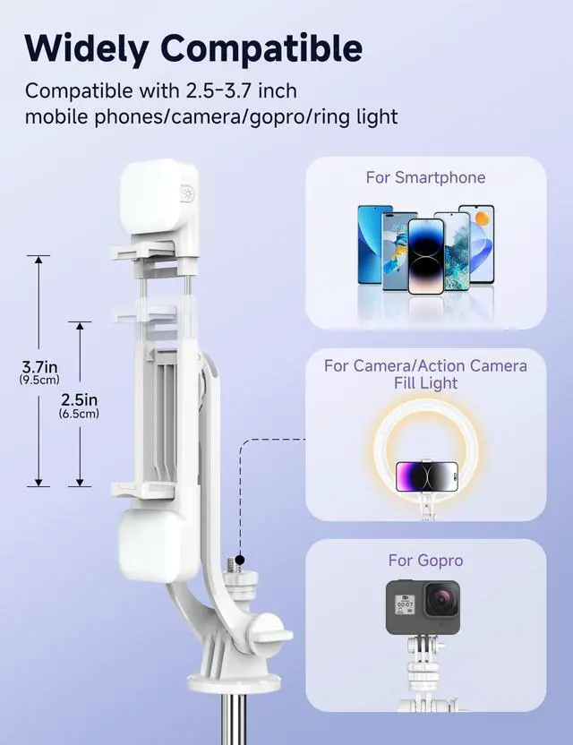 Alt view image 5 of 7 - Selfie Stick Tripod with 2 Light, 3 Light Modes & 6 Brightness Levels Extendable Phone Tripod with Detachable Remote & Phone Holder, Portable Camera Tripod Compatible with iphone16 15 14 13/Android
