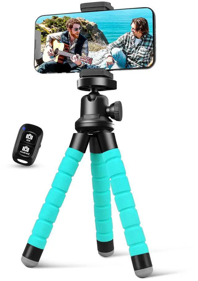 Main image of Phone Tripod, Flexible Tripod for iPhone and Android, Portable with Wireless Remote and Clip for Video Recording/Vlogging/Selfie (Blue)