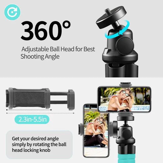 Alt view image 5 of 6 - Phone Tripod, Flexible Tripod for iPhone and Android, Portable with Wireless Remote and Clip for Video Recording/Vlogging/Selfie (Blue)