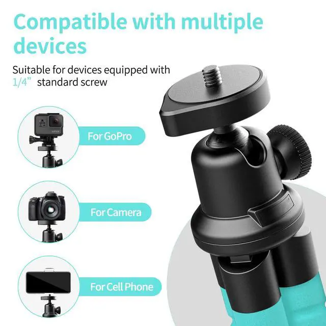 Alt view image 4 of 6 - Phone Tripod, Flexible Tripod for iPhone and Android, Portable with Wireless Remote and Clip for Video Recording/Vlogging/Selfie (Blue)