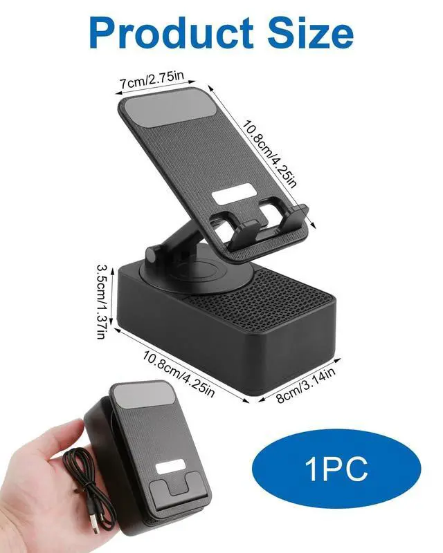 Alt view image 2 of 7 - Cell Phone Stand 3-in-1 Foldable with Induction Speaker & Atmosphere Light, 360° Rotation Audio Dock, Compatible with iPhone/Android Phones, Birthday Gifts for Men Women Dad Mom