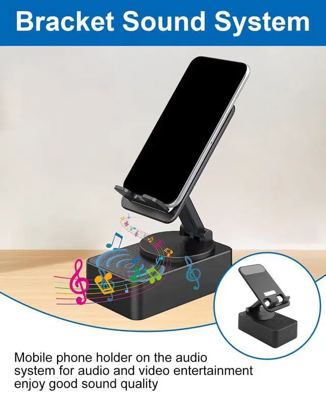 Alt view image 3 of 7 - Cell Phone Stand 3-in-1 Foldable with Induction Speaker & Atmosphere Light, 360° Rotation Audio Dock, Compatible with iPhone/Android Phones, Birthday Gifts for Men Women Dad Mom