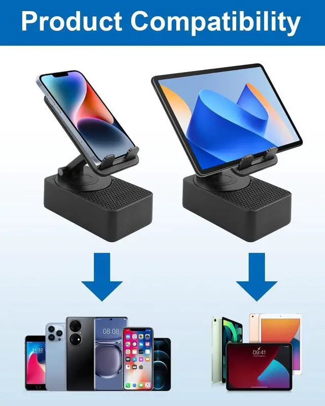 Alt view image 6 of 7 - Cell Phone Stand 3-in-1 Foldable with Induction Speaker & Atmosphere Light, 360° Rotation Audio Dock, Compatible with iPhone/Android Phones, Birthday Gifts for Men Women Dad Mom