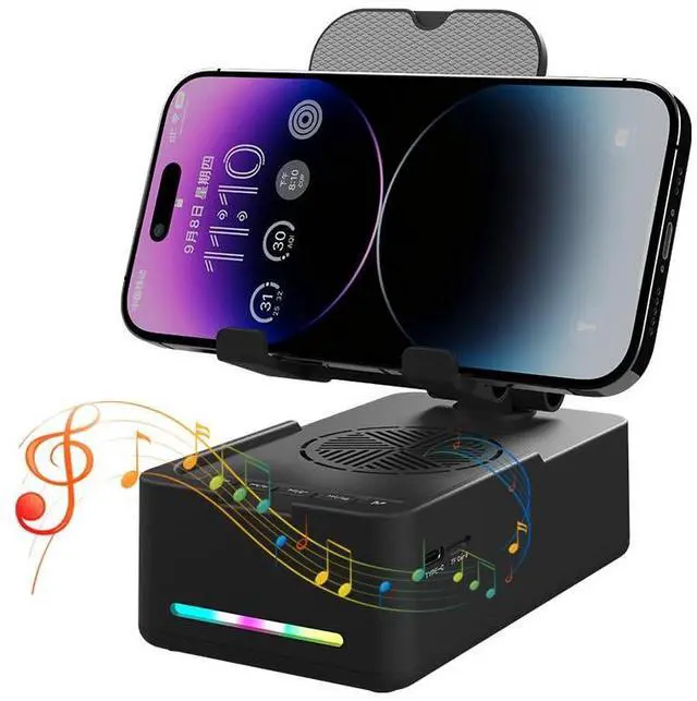 Main image of Foldable Phone Stand with Speaker, Gifts for Men Women, Wireless Bluetooth Speaker with Cell Phone Stand and Anti-Slip Base Led RGB Light HD Surround Sound Compatible with Phones, Tablets