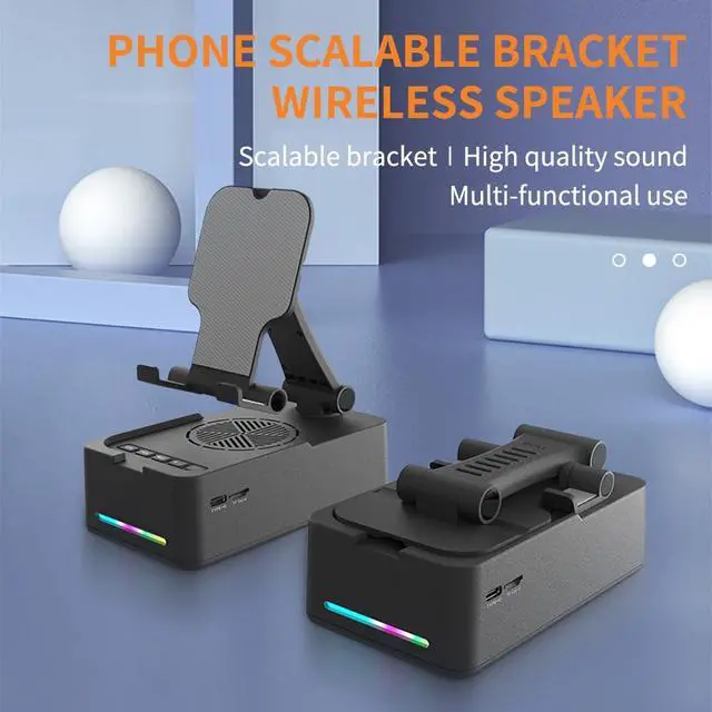 Alt view image 2 of 7 - Foldable Phone Stand with Speaker, Gifts for Men Women, Wireless Bluetooth Speaker with Cell Phone Stand and Anti-Slip Base Led RGB Light HD Surround Sound Compatible with Phones, Tablets