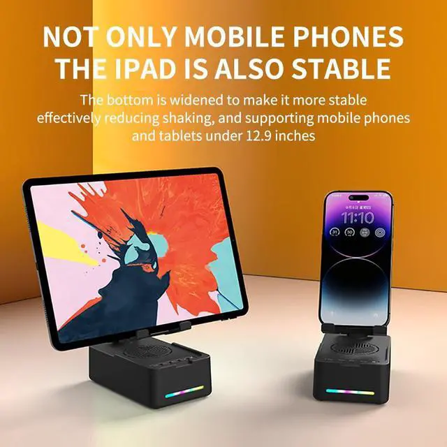 Alt view image 4 of 7 - Foldable Phone Stand with Speaker, Gifts for Men Women, Wireless Bluetooth Speaker with Cell Phone Stand and Anti-Slip Base Led RGB Light HD Surround Sound Compatible with Phones, Tablets
