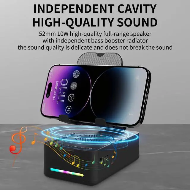 Alt view image 5 of 7 - Foldable Phone Stand with Speaker, Gifts for Men Women, Wireless Bluetooth Speaker with Cell Phone Stand and Anti-Slip Base Led RGB Light HD Surround Sound Compatible with Phones, Tablets