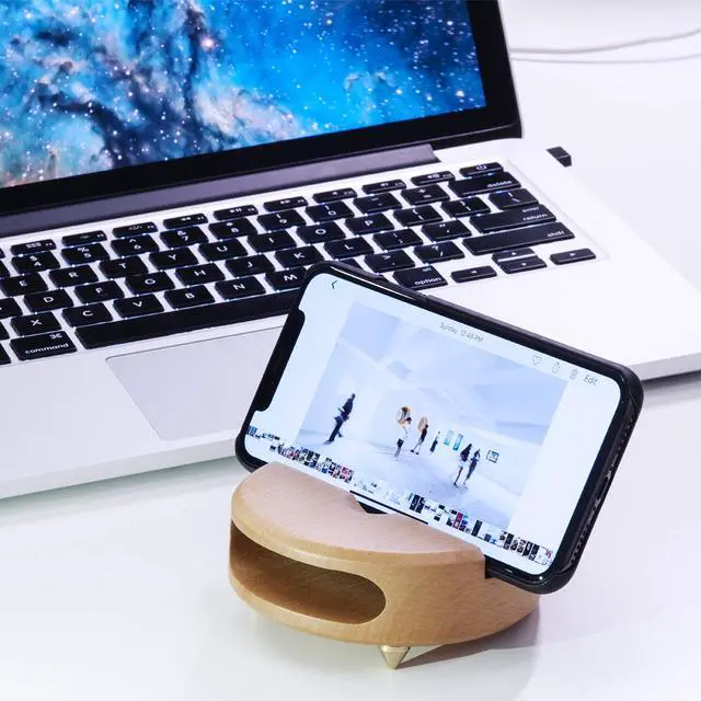 Alt view image 4 of 7 - Wooden Phone Dock - Sound Amplifier & Holder, Compatible with Smartphone, Mini Pad - Beech
