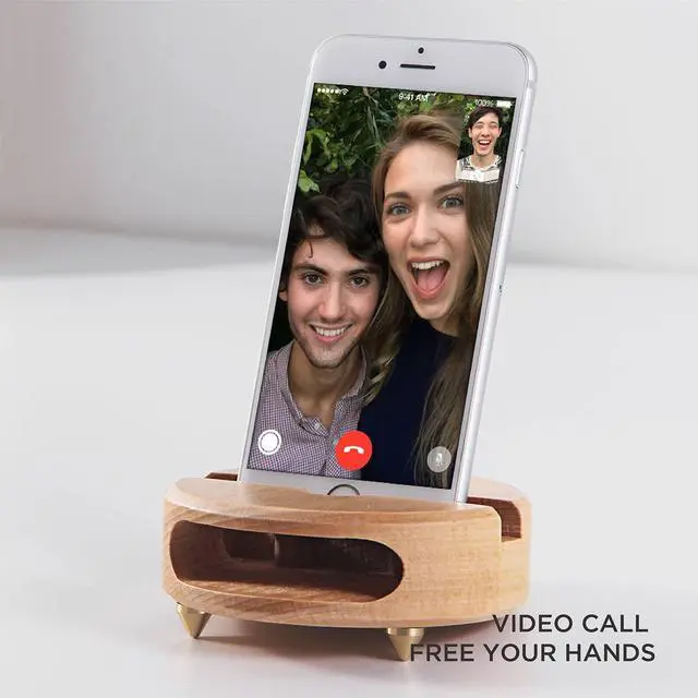 Alt view image 5 of 7 - Wooden Phone Dock - Sound Amplifier & Holder, Compatible with Smartphone, Mini Pad - Beech
