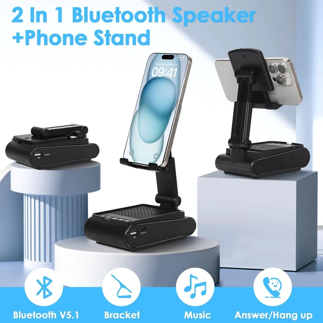 Alt view image 3 of 7 - Multi-Angle Adjustable Mobile Phone Holder with Built-in Bluetooth Speaker, Suitable for Home and Outdoor use, Easy to Carry, with Non-Slip Base, a Unique Birthday Gift for Boys or Husband