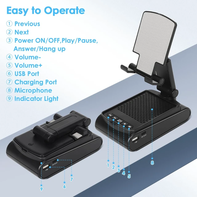 Alt view image 7 of 7 - Multi-Angle Adjustable Mobile Phone Holder with Built-in Bluetooth Speaker, Suitable for Home and Outdoor use, Easy to Carry, with Non-Slip Base, a Unique Birthday Gift for Boys or Husband