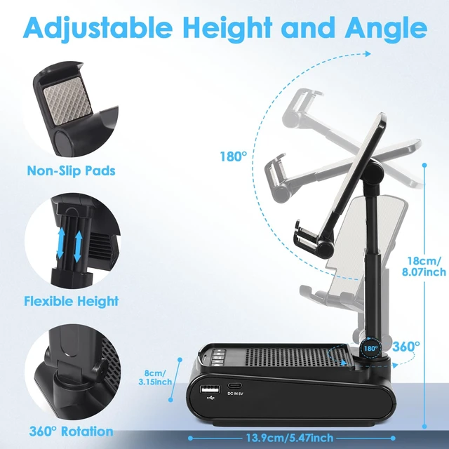 Alt view image 4 of 7 - Multi-Angle Adjustable Mobile Phone Holder with Built-in Bluetooth Speaker, Suitable for Home and Outdoor use, Easy to Carry, with Non-Slip Base, a Unique Birthday Gift for Boys or Husband