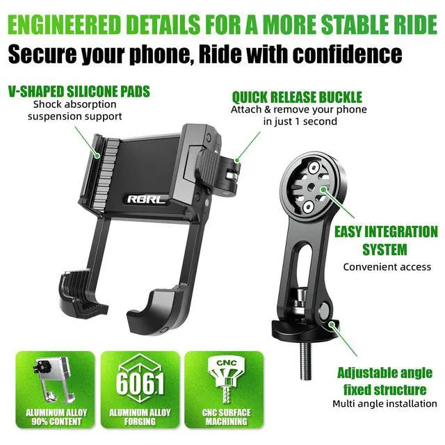 Alt view image 3 of 6 - Bike Phone Holder, CNC Machined & Forged Aluminum Bicycle Stem Phone Mount, 1s Quick-Lock V-Shape Clamp, Anti-Shake Headset Cap Mount Design, Camera Friendly, Fits 4.77.2" Phones