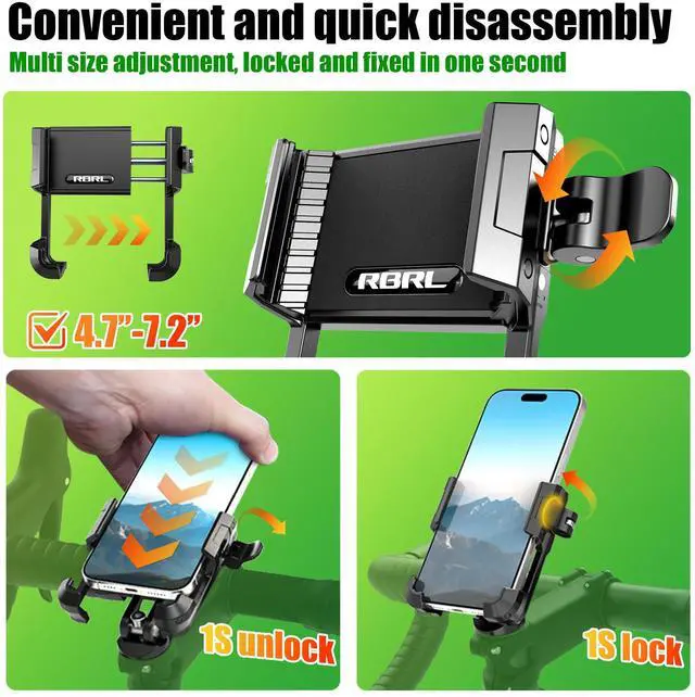 Alt view image 2 of 6 - Bike Phone Holder, CNC Machined & Forged Aluminum Bicycle Stem Phone Mount, 1s Quick-Lock V-Shape Clamp, Anti-Shake Headset Cap Mount Design, Camera Friendly, Fits 4.77.2" Phones