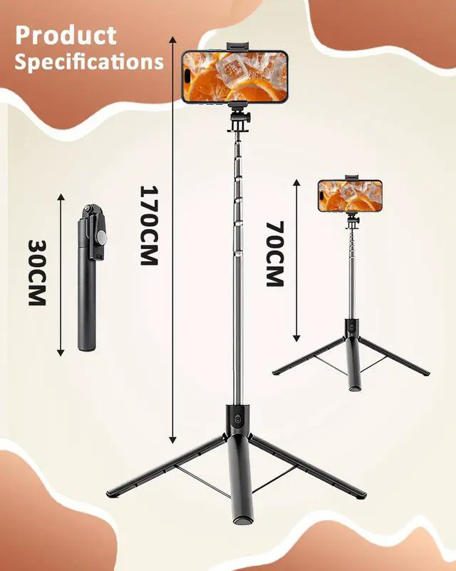 Alt view image 2 of 7 - 67" Phone Tripod Selfie Stick for iPhone and Android Phone, Cell Phone Tripod Stand with Wireless Remote Control
