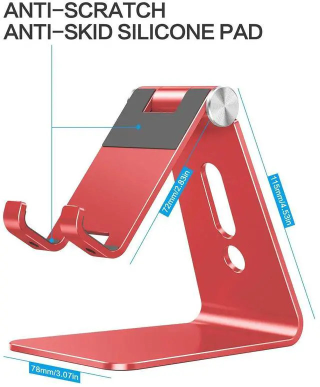 Alt view image 4 of 7 - Adjustable Cell Phone Stand, C2 Aluminum Desktop Phone Holder Dock Compatible with iPhone 15 14 13 Xs XR 8 Plus 7 6, Samsung Galaxy, Google Pixel, Android Phones, Red