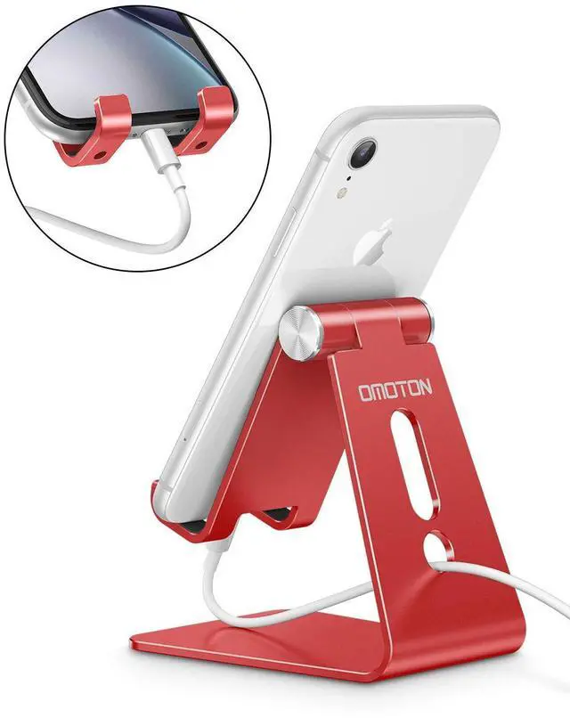 Alt view image 7 of 7 - Adjustable Cell Phone Stand, C2 Aluminum Desktop Phone Holder Dock Compatible with iPhone 15 14 13 Xs XR 8 Plus 7 6, Samsung Galaxy, Google Pixel, Android Phones, Red