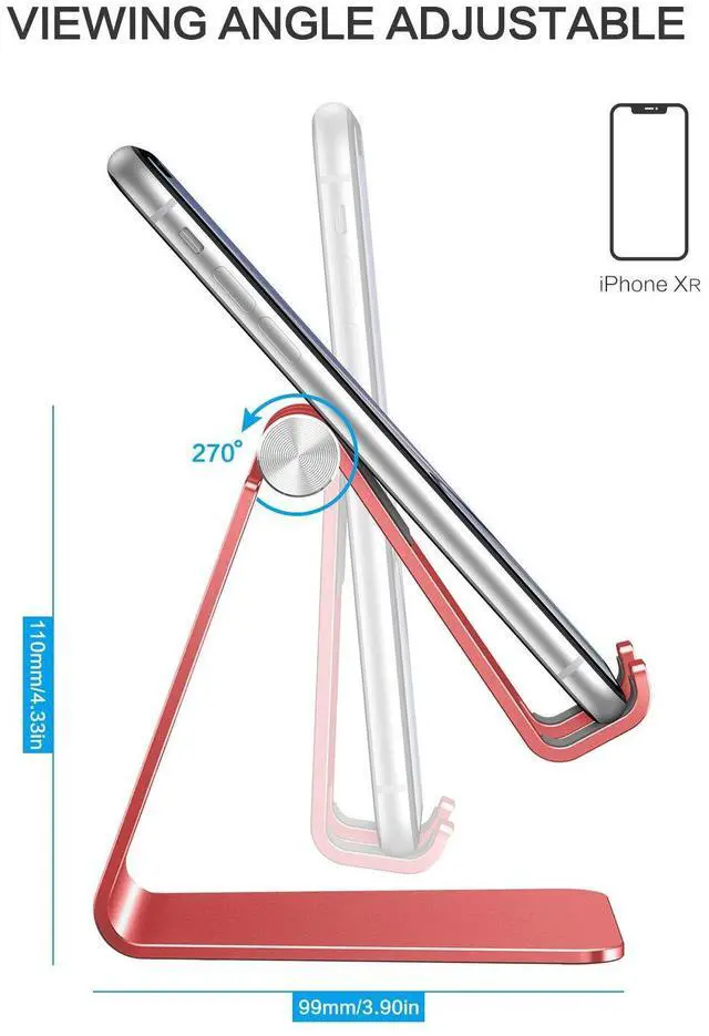 Alt view image 3 of 7 - Adjustable Cell Phone Stand, C2 Aluminum Desktop Phone Holder Dock Compatible with iPhone 15 14 13 Xs XR 8 Plus 7 6, Samsung Galaxy, Google Pixel, Android Phones, Red